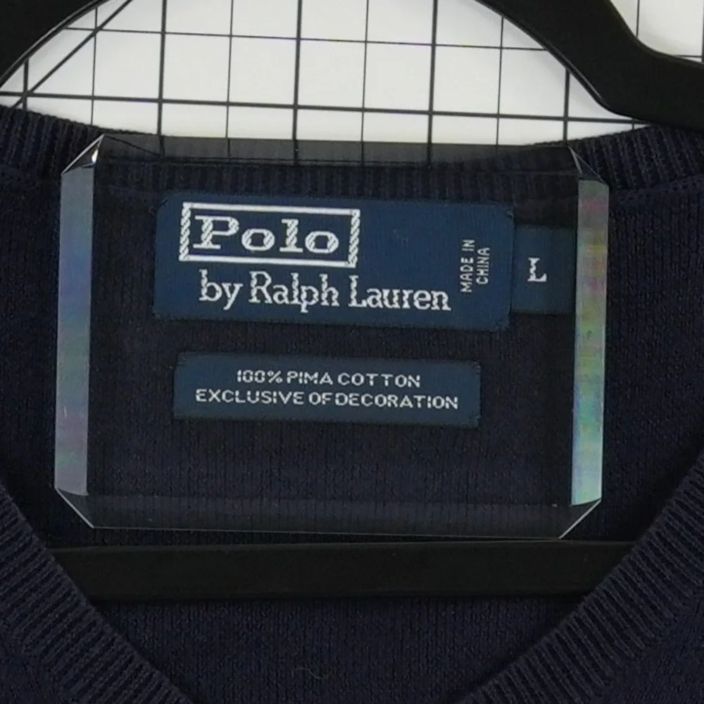 Polo Ralph Lauren 100% Pima Cotton Sweater Men's Size Large Navy Blue V‎ Neck